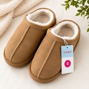 NWT Cozy Faux Fur Lined Clog Slippers Girls Size 5 Brown Winter Fall Holiday